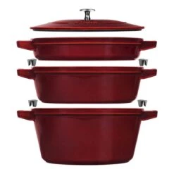 Staub Stackable Cocotte, Braiser, And Grill Pan With Lid | Grenadine