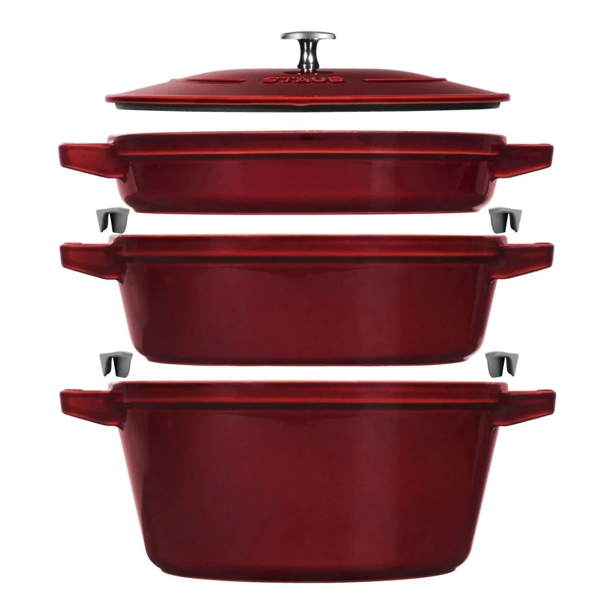 Staub Stackable Cocotte, Braiser, And Grill Pan With Lid | Grenadine 1 Staub Stackable Cocotte, Braiser, And Grill Pan With Lid | Grenadine
