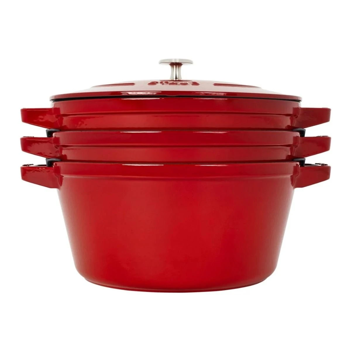 Staub Stackable Cocotte, Braiser, And Grill Pan With Lid | Cherry 2 Staub Stackable Cocotte, Braiser, And Grill Pan With Lid | Cherry - Image 2