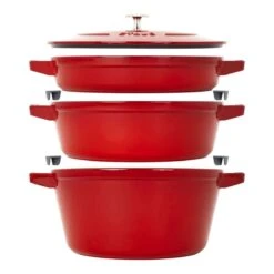 Staub Stackable Cocotte, Braiser, And Grill Pan With Lid | Cherry