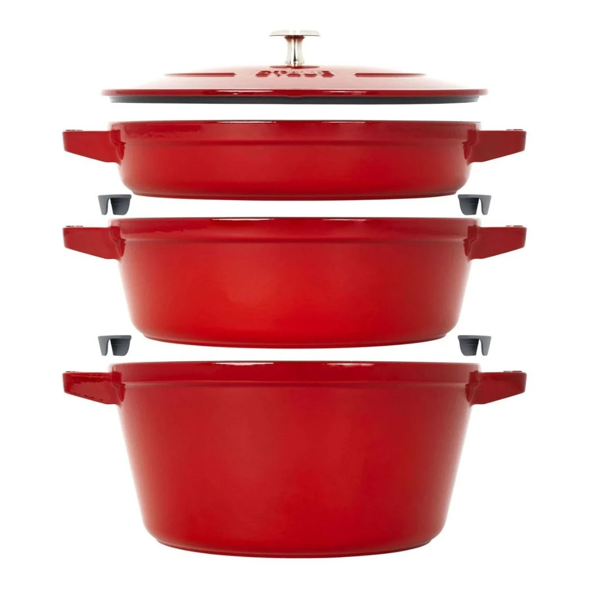 Staub Stackable Cocotte, Braiser, And Grill Pan With Lid | Cherry 1 Staub Stackable Cocotte, Braiser, And Grill Pan With Lid | Cherry
