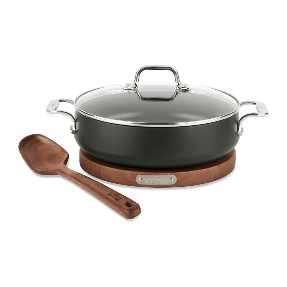 All-Clad HA1 Hard Anodized Nonstick 6 Qt. Dutch Oven With Acacia Wood Trivet & Spoon 1 All-Clad HA1 Hard Anodized Nonstick 6 Qt. Dutch Oven With Acacia Wood Trivet & Spoon