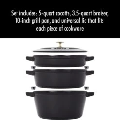 Staub Stackable Cocotte, Braiser, And Grill Pan With Lid | Black -Kitchen Tools Shop 51nivjq qxl. ac sl1280 1
