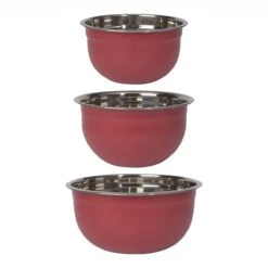Now Designs By Danica Stainless Steel Mixing Bowls (Set Of 3) | Matte Carmine