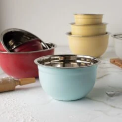 Now Designs By Danica Stainless Steel Mixing Bowls (Set Of 3) | Matte Robins Egg -Kitchen Tools Shop 5205005 nd f21 matte steel mixing bowls style