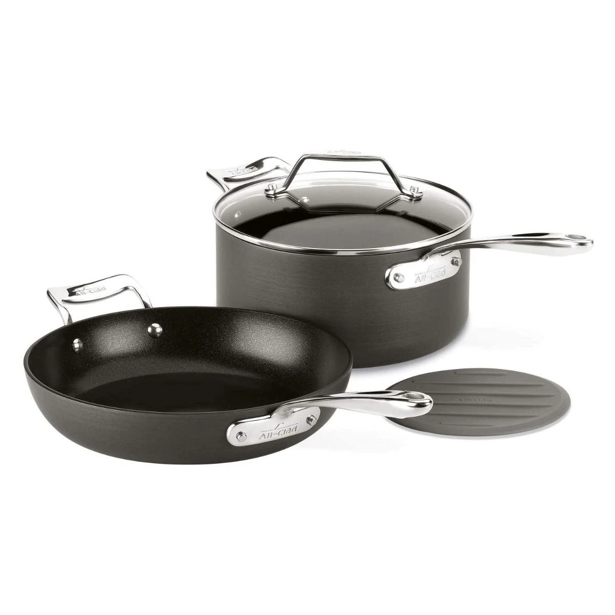 All-Clad Essentials Nonstick Hard Anodized Large Fry Pan & Sauce Pan Set 1 All-Clad Essentials Nonstick Hard Anodized Large Fry Pan & Sauce Pan Set