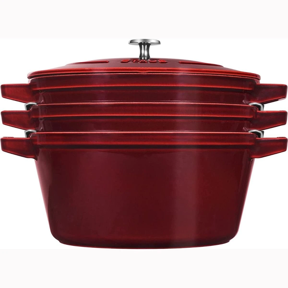 Staub Stackable Cocotte, Braiser, And Grill Pan With Lid | Grenadine 2 Staub Stackable Cocotte, Braiser, And Grill Pan With Lid | Grenadine - Image 2
