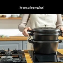 Staub Stackable Cocotte, Braiser, And Grill Pan With Lid | Black -Kitchen Tools Shop 61vmotim6ul. ac sl1280