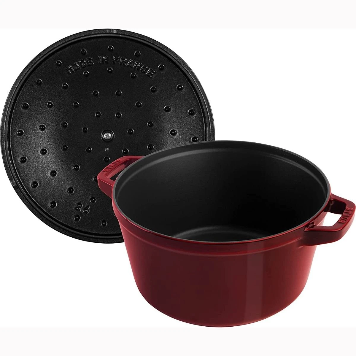 Staub Stackable Cocotte, Braiser, And Grill Pan With Lid | Grenadine 7 Staub Stackable Cocotte, Braiser, And Grill Pan With Lid | Grenadine - Image 7