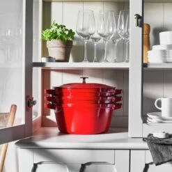 Staub Stackable Cocotte, Braiser, And Grill Pan With Lid | Cherry 18 Staub Stackable Cocotte, Braiser, And Grill Pan With Lid | Cherry -Kitchen Tools Shop 750051523