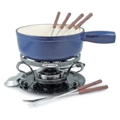 Swissmar Lugano 9-Piece Cast Iron Fondue Set | Deep Blue