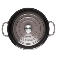Le Creuset 2.25 Qt. Signature Enameled Cast Iron Braiser With Stainless Steel Knob | Oyster Grey -Kitchen Tools Shop actual top oyster
