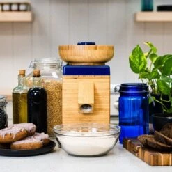 NutriMill Harvest Grain Mill | Blue + Cutting Board & Canister Bundle -Kitchen Tools Shop blueharv1 1