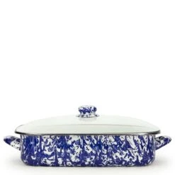 Golden Rabbit Enamelware 16" X 12.5" Roasting Pan With Lid | Cobalt Swirl 9 Golden Rabbit Enamelware 16" X 12.5" Roasting Pan With Lid | Cobalt Swirl -Kitchen Tools Shop cb15