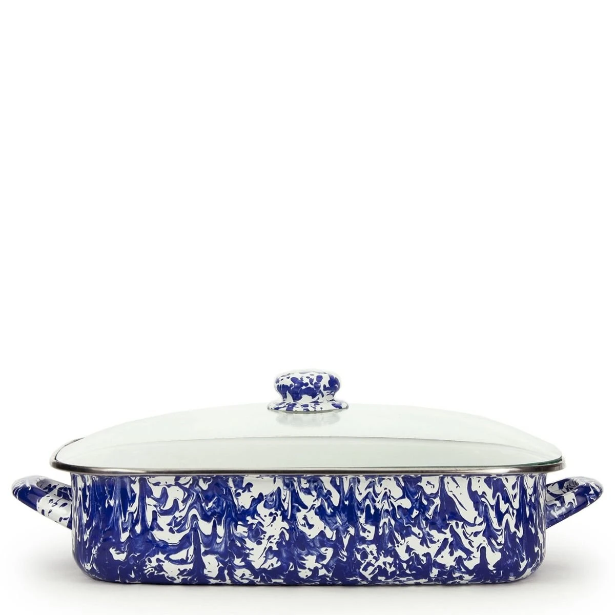 Golden Rabbit Enamelware 16" X 12.5" Roasting Pan With Lid | Cobalt Swirl 4 Golden Rabbit Enamelware 16" X 12.5" Roasting Pan With Lid | Cobalt Swirl - Image 4