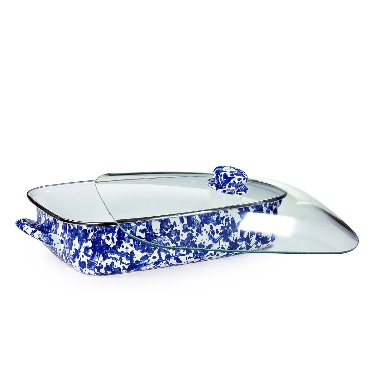 Golden Rabbit Enamelware 16" X 12.5" Roasting Pan With Lid | Cobalt Swirl 2 Golden Rabbit Enamelware 16" X 12.5" Roasting Pan With Lid | Cobalt Swirl - Image 2