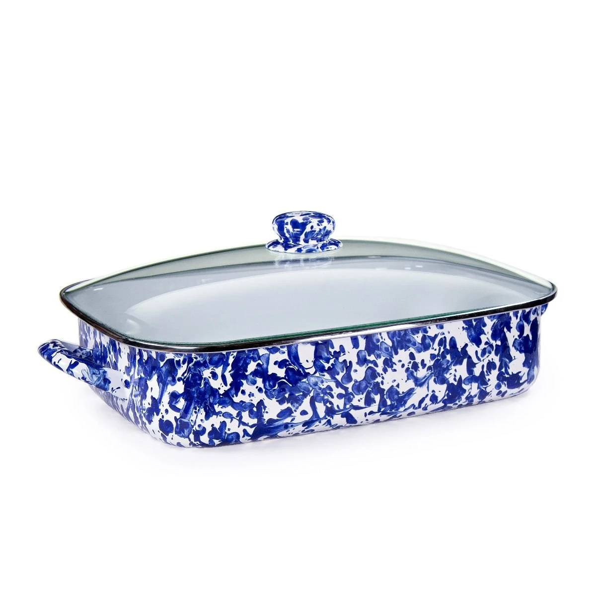 Golden Rabbit Enamelware 16" X 12.5" Roasting Pan With Lid | Cobalt Swirl 1 Golden Rabbit Enamelware 16" X 12.5" Roasting Pan With Lid | Cobalt Swirl