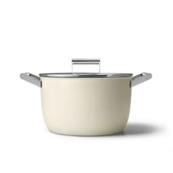 SMEG 8 Qt. Nonstick Casserole Dish With Lid | Cream