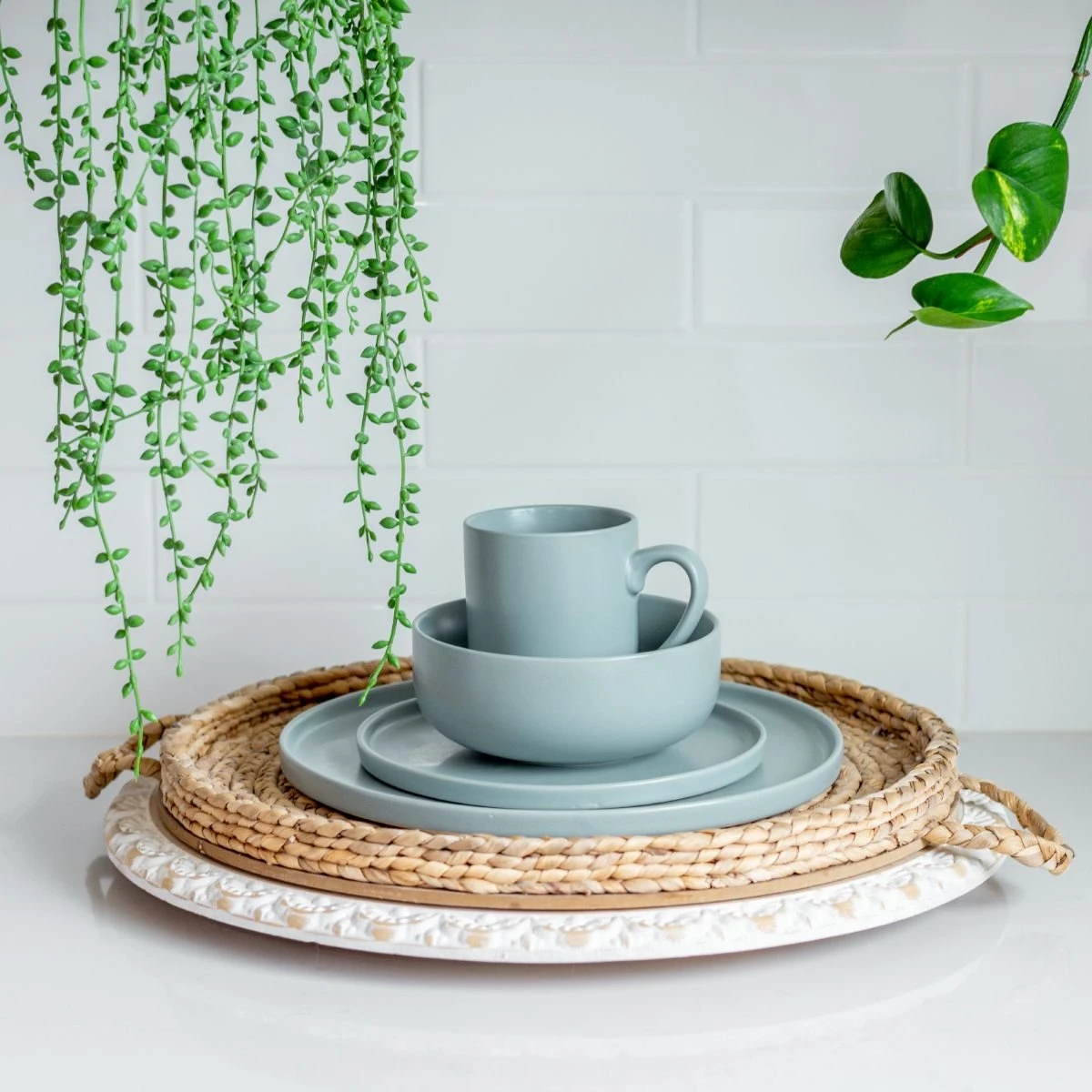 Everything Kitchens Modern Flat 16-Piece Dinnerware Set | Dusty Blue 2 Everything Kitchens Modern Flat 16-Piece Dinnerware Set | Dusty Blue - Image 2