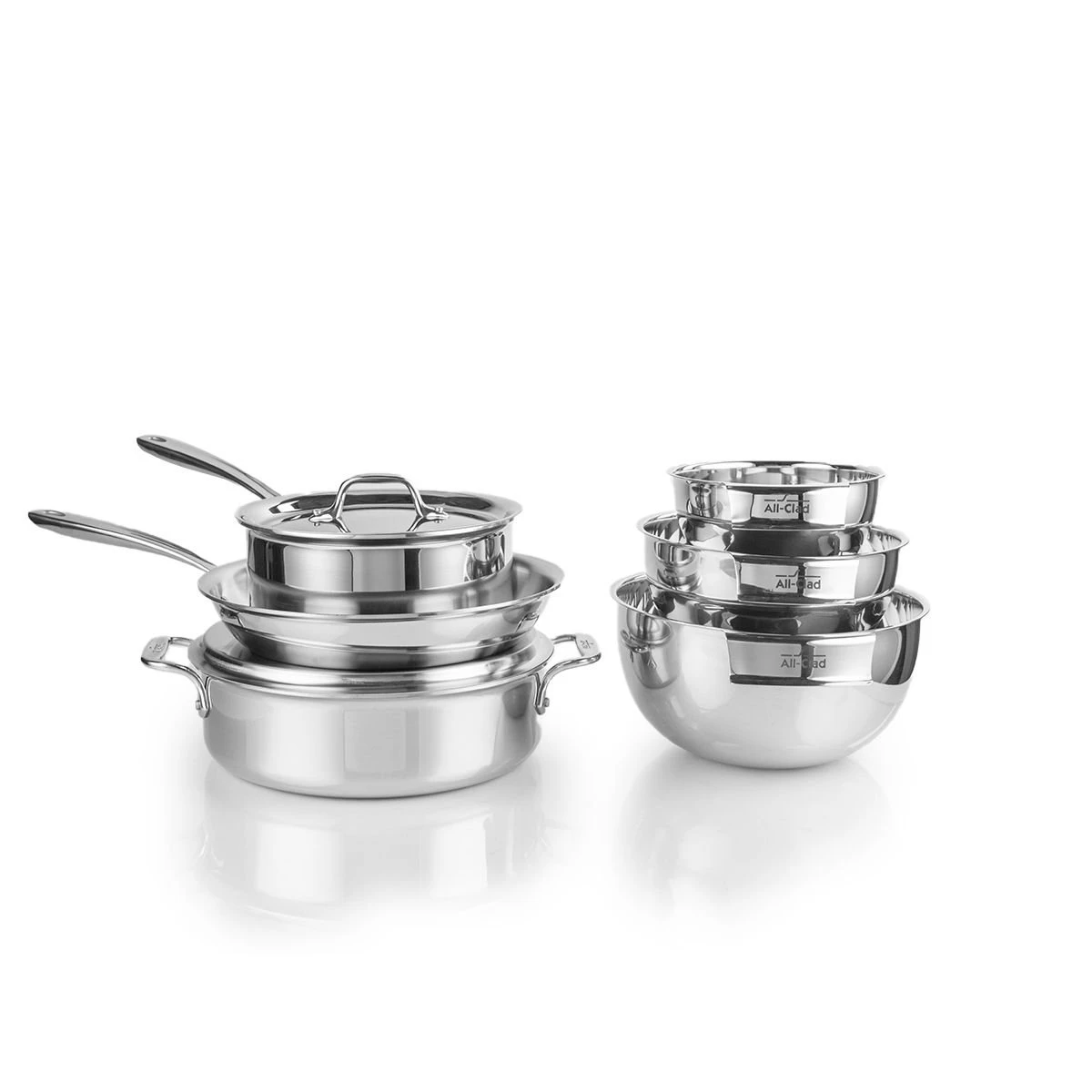 All-Clad D3 Stainless Steel Compact Cookware & Mixing Bowl Set | 8-Piece 1 All-Clad D3 Stainless Steel Compact Cookware & Mixing Bowl Set | 8-Piece