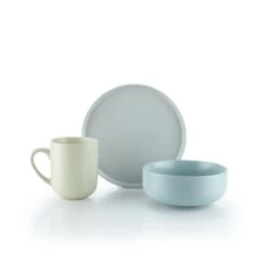 Everything Kitchens Modern Flat 12-Piece Breakfast Set | Stone Gray, Dusty Blue, Beige