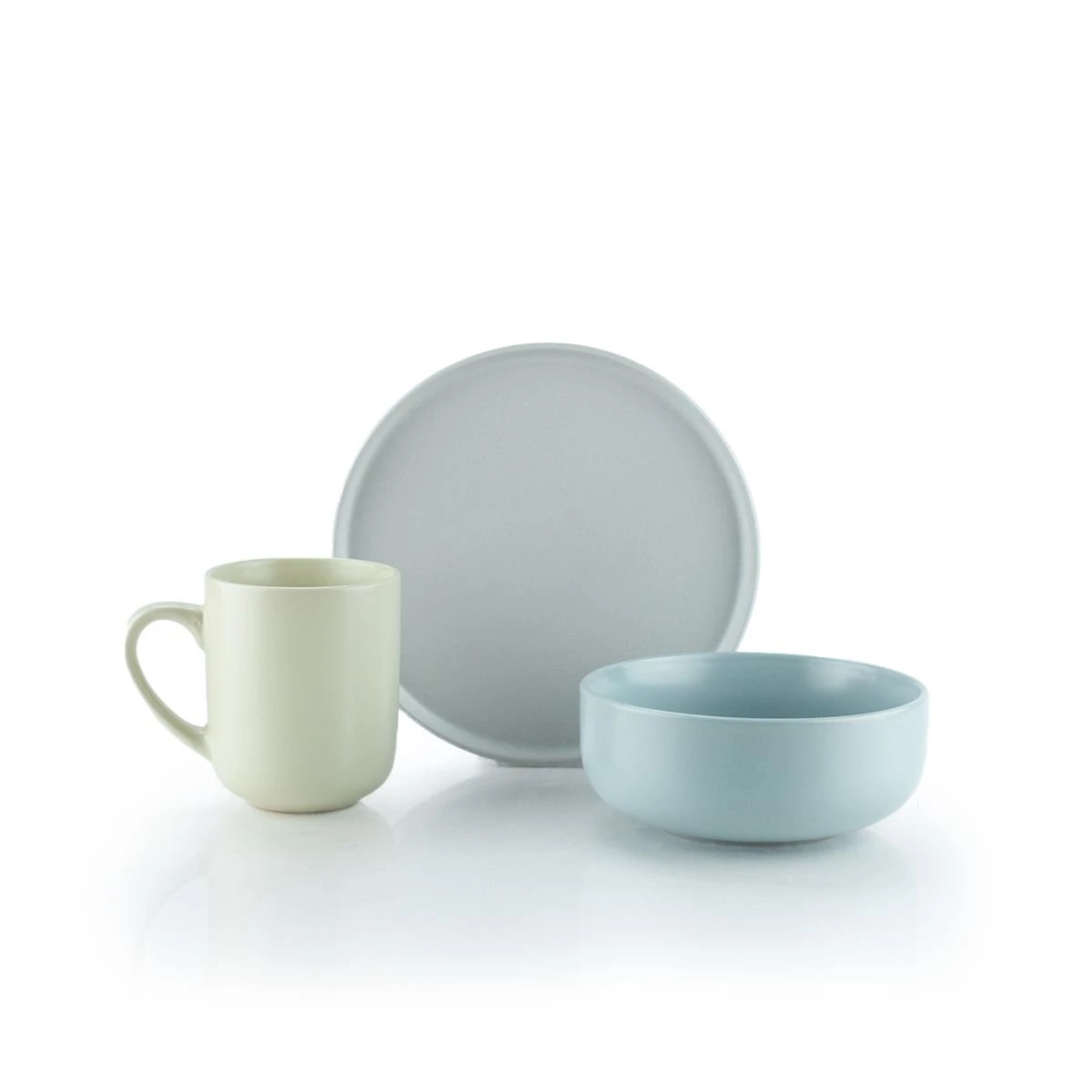 Everything Kitchens Modern Flat 12-Piece Breakfast Set | Stone Gray, Dusty Blue, Beige 1 Everything Kitchens Modern Flat 12-Piece Breakfast Set | Stone Gray, Dusty Blue, Beige