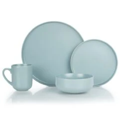 Everything Kitchens Modern Flat 16-Piece Dinnerware Set | Dusty Blue