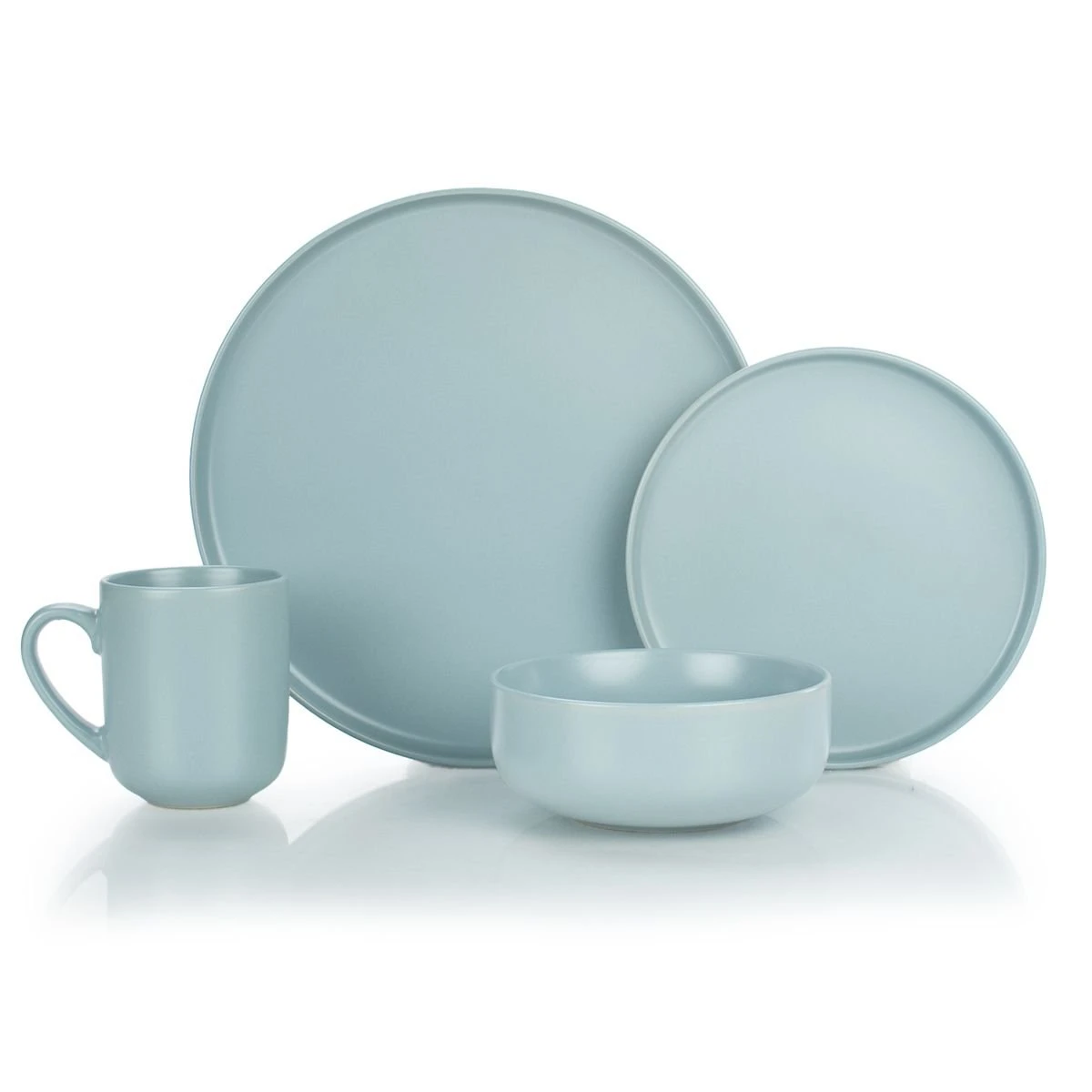 Everything Kitchens Modern Flat 16-Piece Dinnerware Set | Dusty Blue 1 Everything Kitchens Modern Flat 16-Piece Dinnerware Set | Dusty Blue