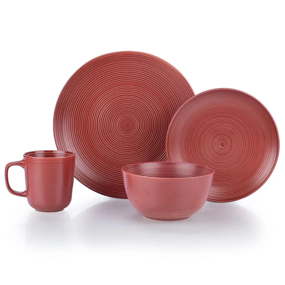 Everything Kitchens Modern Colorful Neutrals - Rippled 16-Piece Dinnerware Set - Matte | Red 1 Everything Kitchens Modern Colorful Neutrals - Rippled 16-Piece Dinnerware Set - Matte | Red