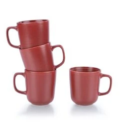 Everything Kitchens Modern Colorful Neutrals - Rippled 12oz Mugs (Set Of 4) - Matte | Red