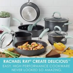 Rachael Ray 11-Piece Hard Anodized Cookware Set | Light Blue -Kitchen Tools Shop hardblue2