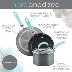 Rachael Ray 11-Piece Hard Anodized Cookware Set | Light Blue -Kitchen Tools Shop hardblue5