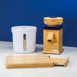 NutriMill Harvest Grain Mill | Blue + Cutting Board & Canister Bundle -Kitchen Tools Shop harvest bundle blue 1