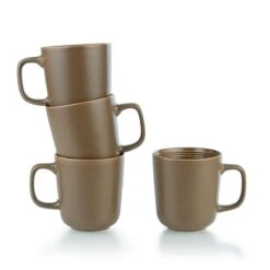 Everything Kitchens Modern Colorful Neutrals - Rippled 12-Piece Dinnerware Set - Matte | Ivory, Green, Mocha -Kitchen Tools Shop kx tmg tn 2 1