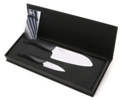 Kyocera Ceramic Knife Set 2 PC - 5.5" Santoku & 3" Paring Black Handle/White Blade