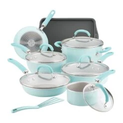 Rachael Ray 13-Piece Enameled Cookware Set | Light Blue Shimmer