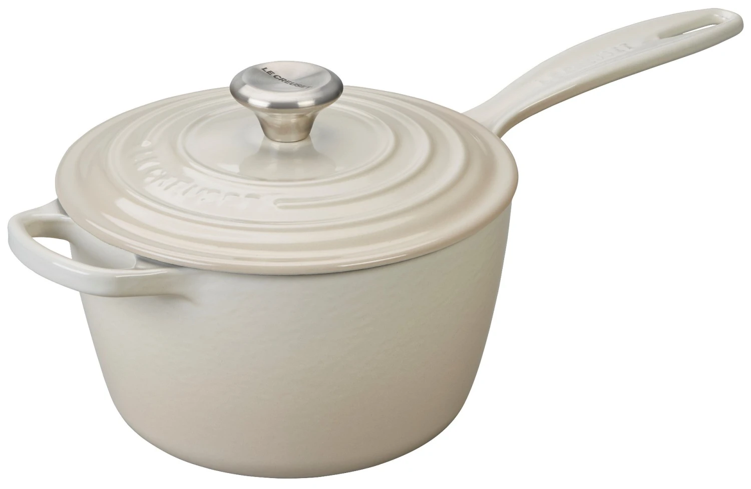 Le Creuset 2.25 Qt. Signature Enameled Cast Iron Saucepan With Stainless Steel Knob | Meringue White 1 Le Creuset 2.25 Qt. Signature Enameled Cast Iron Saucepan With Stainless Steel Knob | Meringue White
