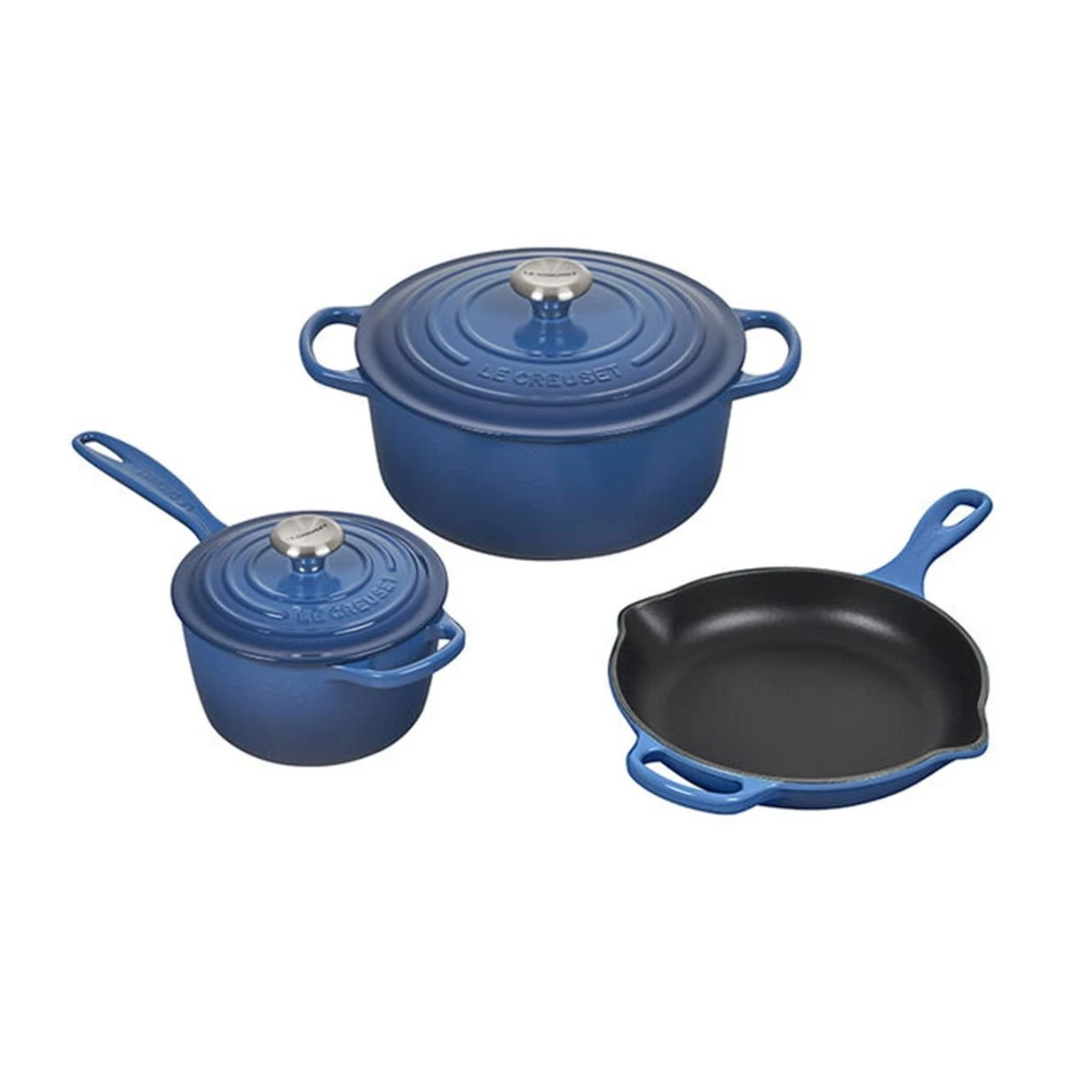 Le Creuset 5-Piece Signature Cookware Set With Stainless Steel Knobs | Marseille Blue 1 Le Creuset 5-Piece Signature Cookware Set With Stainless Steel Knobs | Marseille Blue