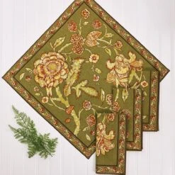 April Cornell Jacobean Garden Napkin (Set Of 4) | Olive 5 April Cornell Jacobean Garden Napkin (Set Of 4) | Olive -Kitchen Tools Shop npjac20q olive april cornell napkin 3