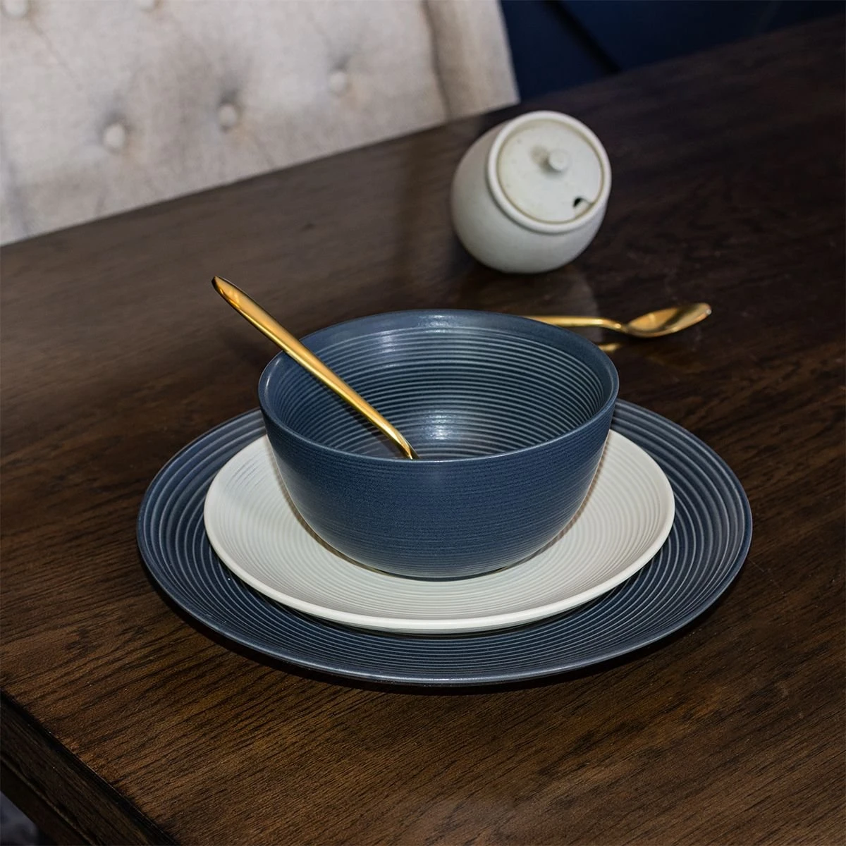 Everything Kitchens Modern Colorful Neutrals - Rippled 16-Piece Dinnerware Set - Matte | Charcoal & Beige 11 Everything Kitchens Modern Colorful Neutrals - Rippled 16-Piece Dinnerware Set - Matte | Charcoal & Beige - Image 11