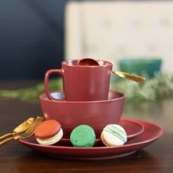 Everything Kitchens Modern Colorful Neutrals - Rippled 12oz Mugs (Set Of 4) - Matte | Red 8 Everything Kitchens Modern Colorful Neutrals - Rippled 12oz Mugs (Set Of 4) - Matte | Red -Kitchen Tools Shop rippled lifestyle squares 0020 dsc0102 3