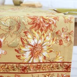 April Cornell 13" X 72" Dahlia Days Table Runner | Gold -Kitchen Tools Shop rndaln gold april cornell runner 3