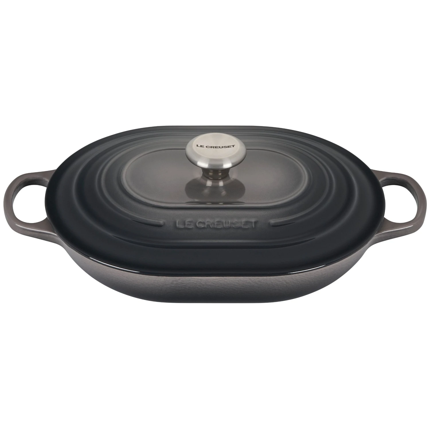 Le Creuset 3.75 Qt. Oval Signature Casserole With Stainless Steel Knob | Oyster Grey 1 Le Creuset 3.75 Qt. Oval Signature Casserole With Stainless Steel Knob | Oyster Grey