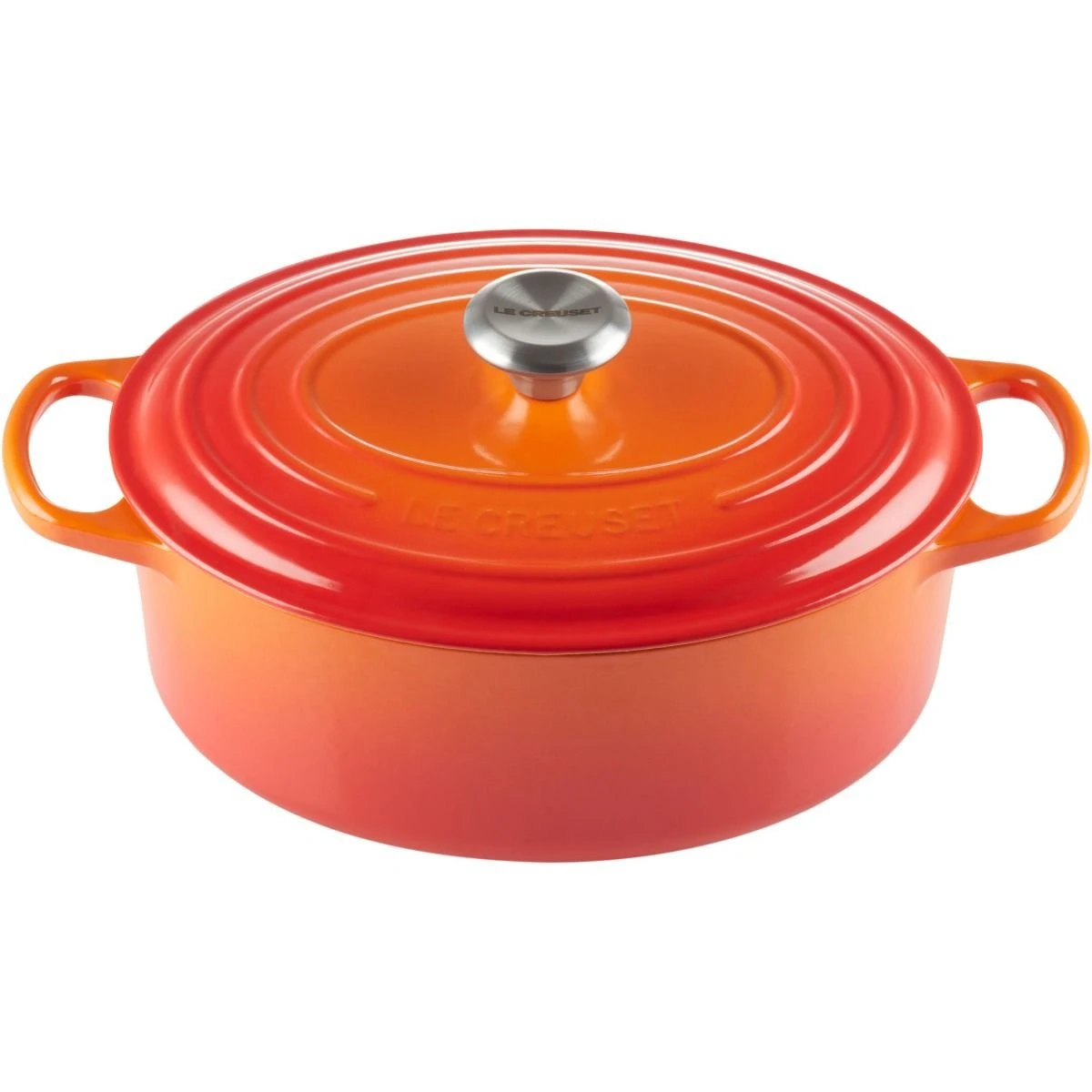 Le Creuset 5 Qt. Oval Signature Dutch Oven With Stainless Steel Knob | Flame Orange 1 Le Creuset 5 Qt. Oval Signature Dutch Oven With Stainless Steel Knob | Flame Orange