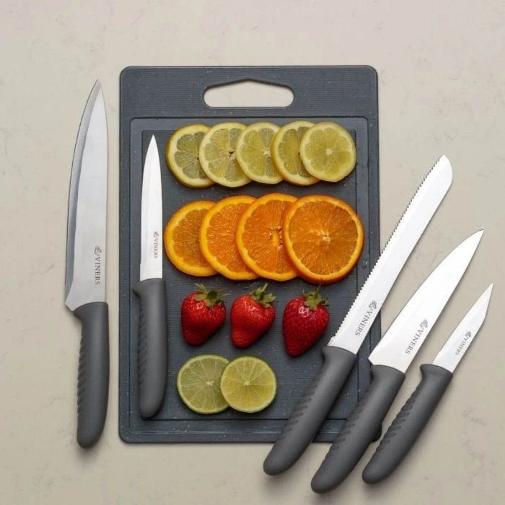 Viners 5-Piece Knife & Chopping Board Set | Speckle 2 Viners 5-Piece Knife & Chopping Board Set | Speckle - Image 2