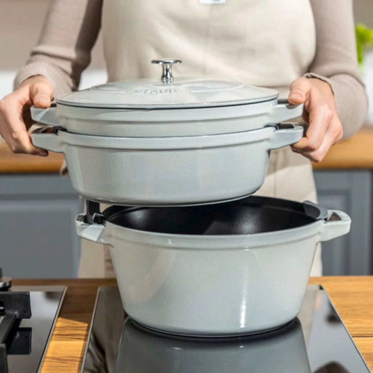 Staub Stackable Cocotte, Braiser, And Grill Pan With Lid | Graphite Grey 10 Staub Stackable Cocotte, Braiser, And Grill Pan With Lid | Graphite Grey - Image 10