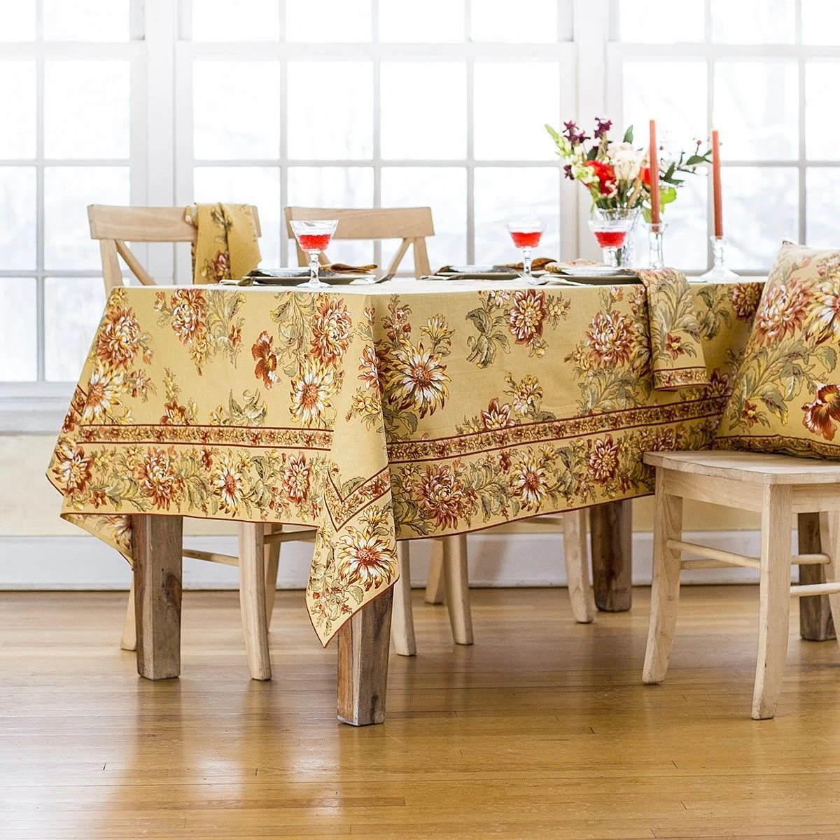 April Cornell 60" X 90" Dahlia Days Dining Tablecloth | Gold 2 April Cornell 60" X 90" Dahlia Days Dining Tablecloth | Gold - Image 2