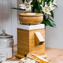 NutriMill Harvest Grain Mill | Powder Sugar White + Cutting Board & Canister Bundle -Kitchen Tools Shop whiteharv1 1